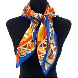 GEOMETRIC Square Neck Scarf Red Yellow Blue White